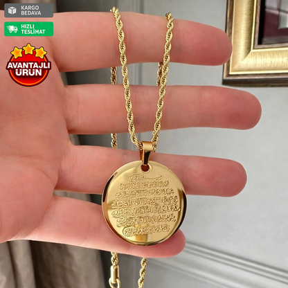 14 Ayar Altın Kaplama Ayetel Kürsi Set Kolye+Bileklik+Yüzük