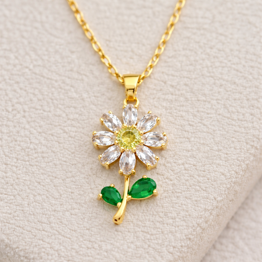 14 Ayar Altın Kaplama Işıltılı Papatya Kolye