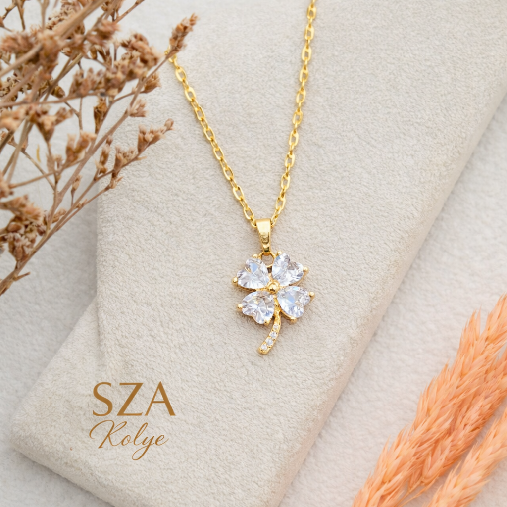 14 Ayar Altın Kaplama Ters Yonca Kolye