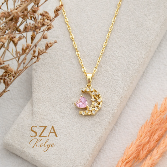 14 Ayar Altın Kaplama Hilal Kalp Kolye