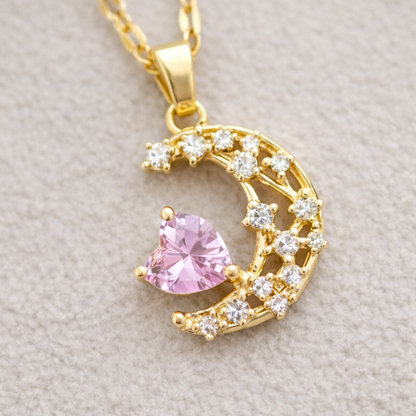 14 Ayar Altın Kaplama Hilal Kalp Kolye