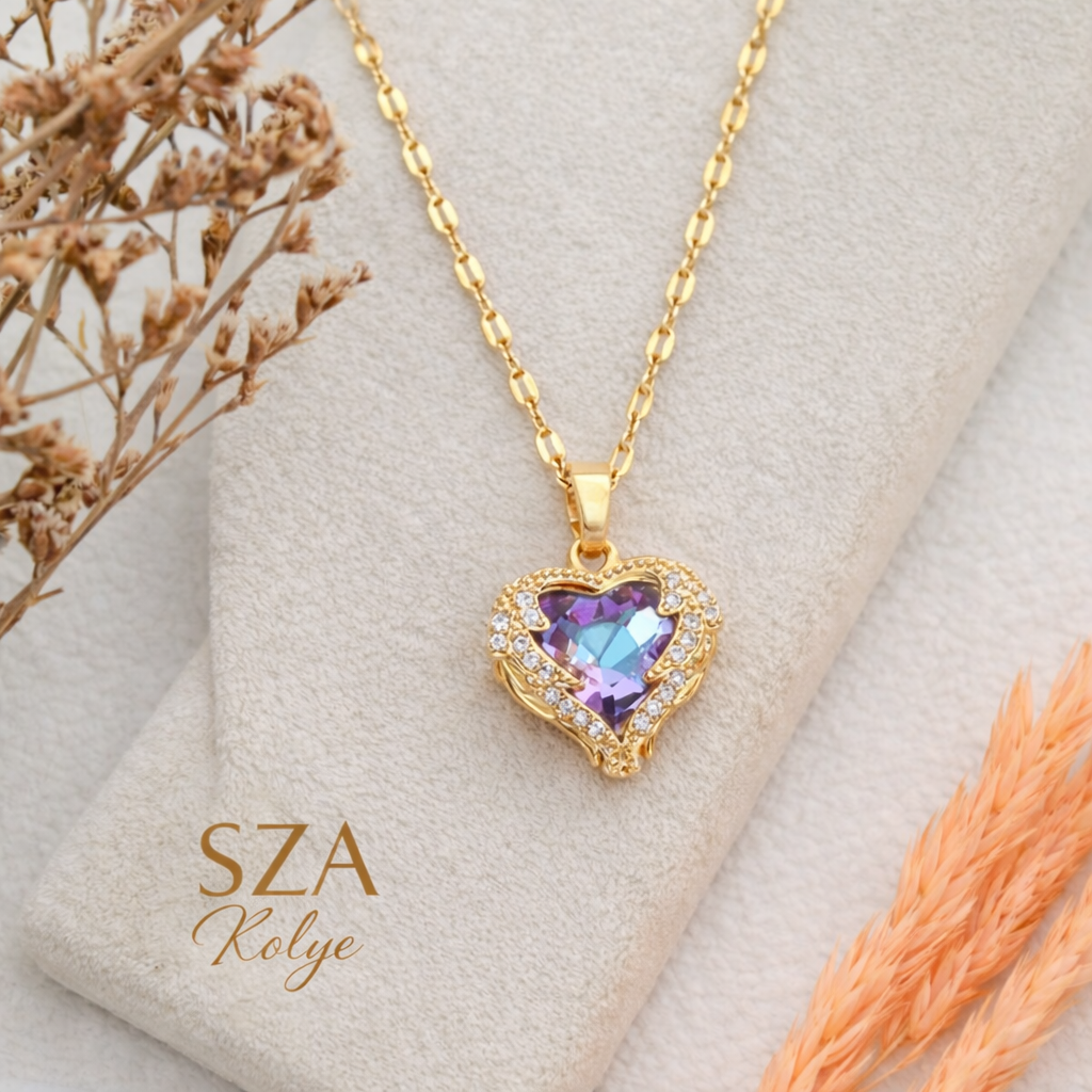 14 Ayar Altın Kaplama Okyanus Kalbi Kolye