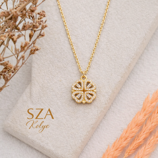 14 Ayar Altın Kaplama Açılır Yonca Kolye