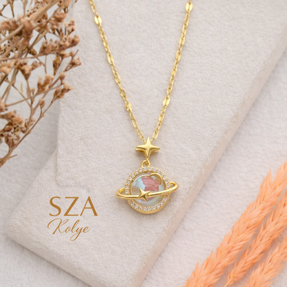 14 Ayar Altın Kaplama Satürn Kolye