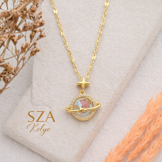 14 Ayar Altın Kaplama Satürn Kolye