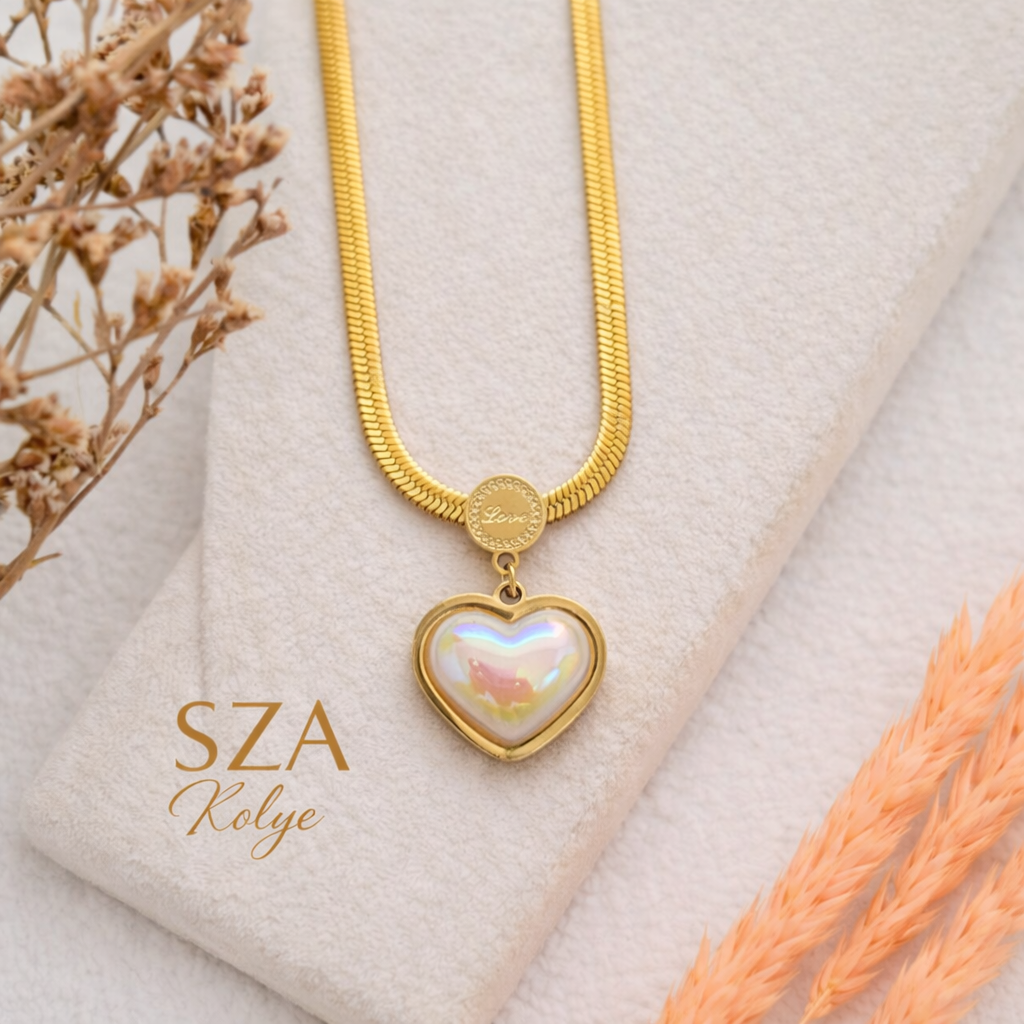 14 Ayar Altın Kaplama İtalyan İnci Kalp Kolye