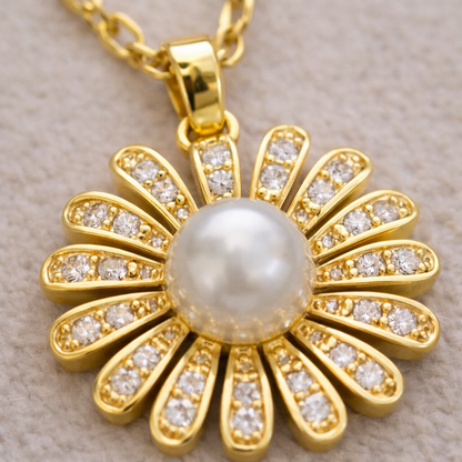 14 Ayar Altın Kaplama Taşlı Papatya Kolye