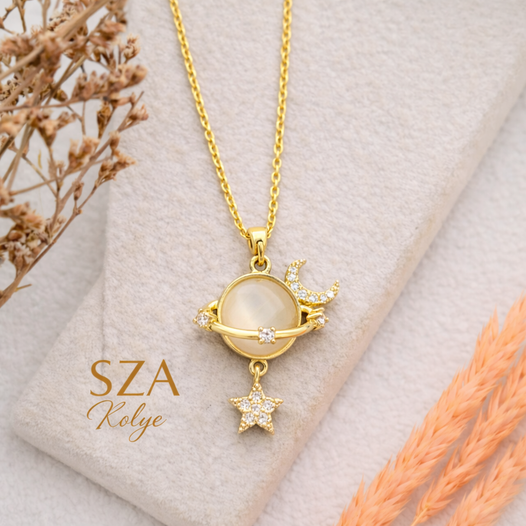 14 Ayar Altın Kaplama Gezegen Tema Kolye