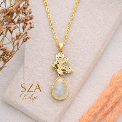 14 Ayar Altın Kaplama Şeffaf Taşlı Zarif Kolye