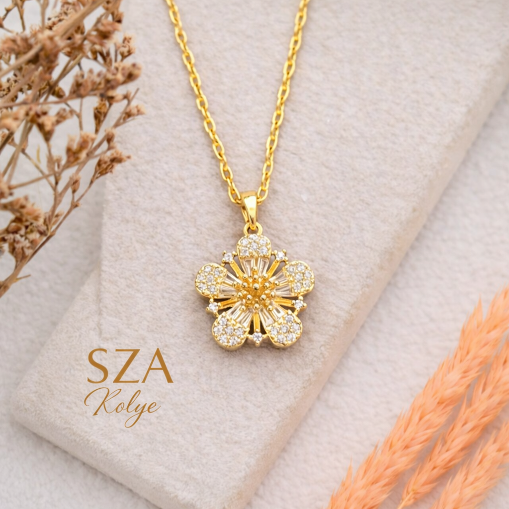 14 Ayar Altın Kaplama Çiçek Kolye