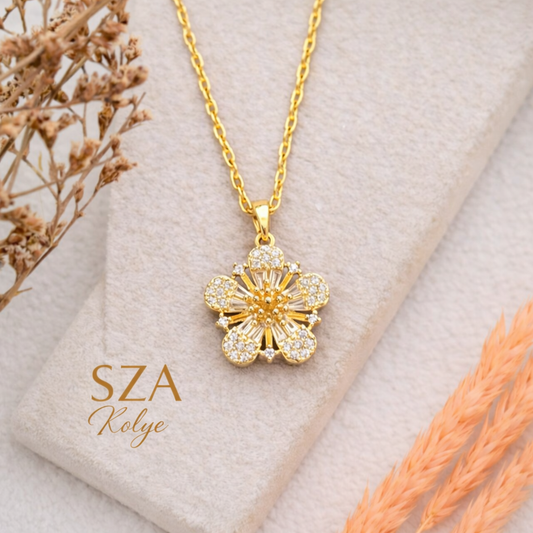 14 Ayar Altın Kaplama Çiçek Kolye