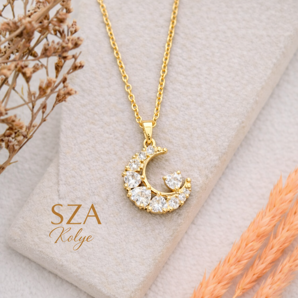 14 Ayar Altın Kaplama Hilal Kalpli Kolye