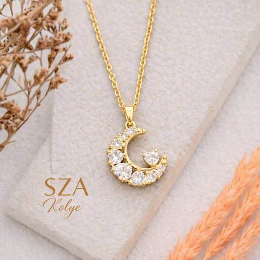 14 Ayar Altın Kaplama Hilal Kalpli Kolye