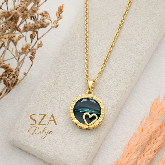 14 Ayar Altın Kaplama Okyanus Kalp Kolye