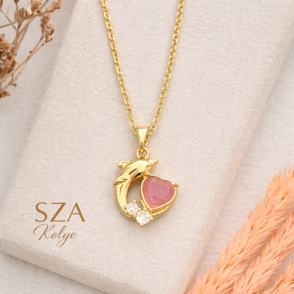 14 Ayar Altın Kaplama Yunus Kalp Kolye