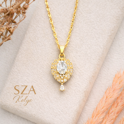 14 Ayar Altın Kaplama Zarif Taş Kolye