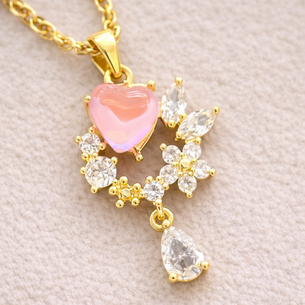 14 Ayar Altın Kaplama Kalp Taşı Kolye
