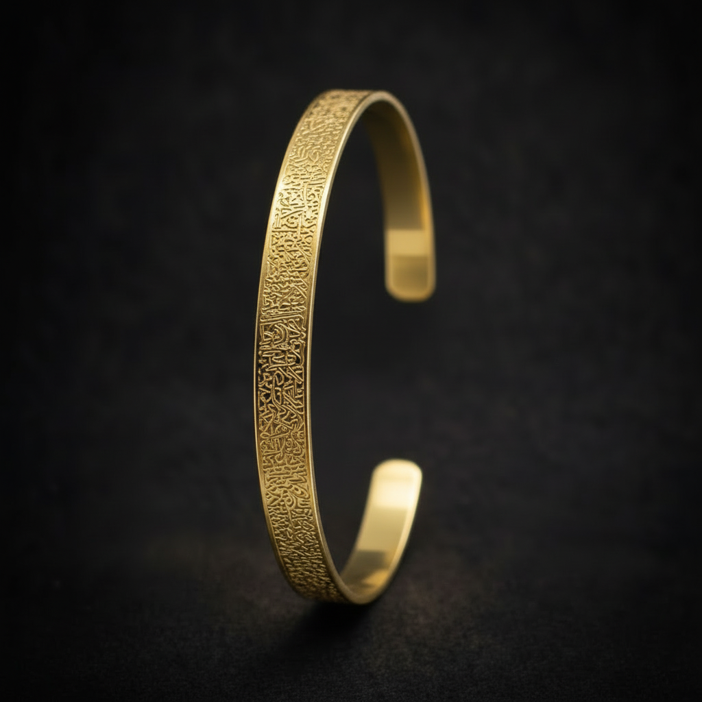 14 Ayar Altın Kaplama Ayetel Kürsi Set Kolye+Bileklik+Yüzük