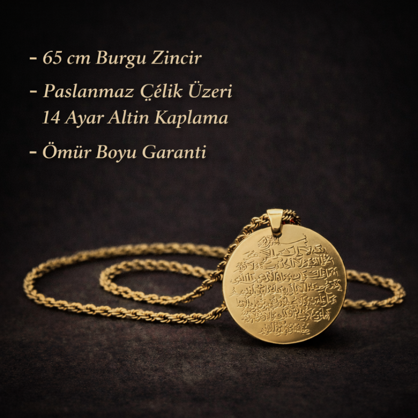 14 Ayar Altın Kaplama Ayetel Kürsi Set Kolye+Bileklik+Yüzük