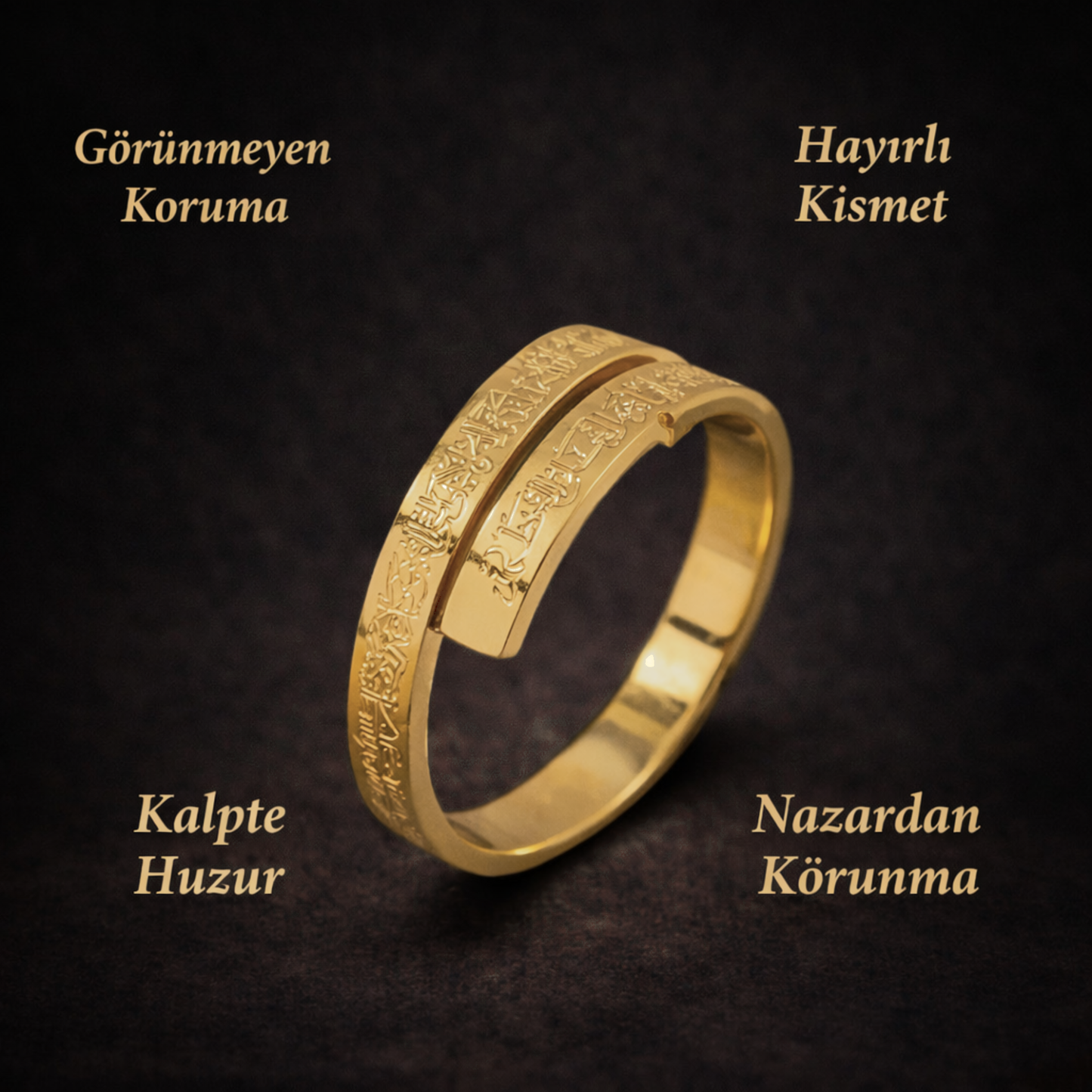 14 Ayar Altın Kaplama Ayetel Kürsi Set Kolye+Bileklik+Yüzük