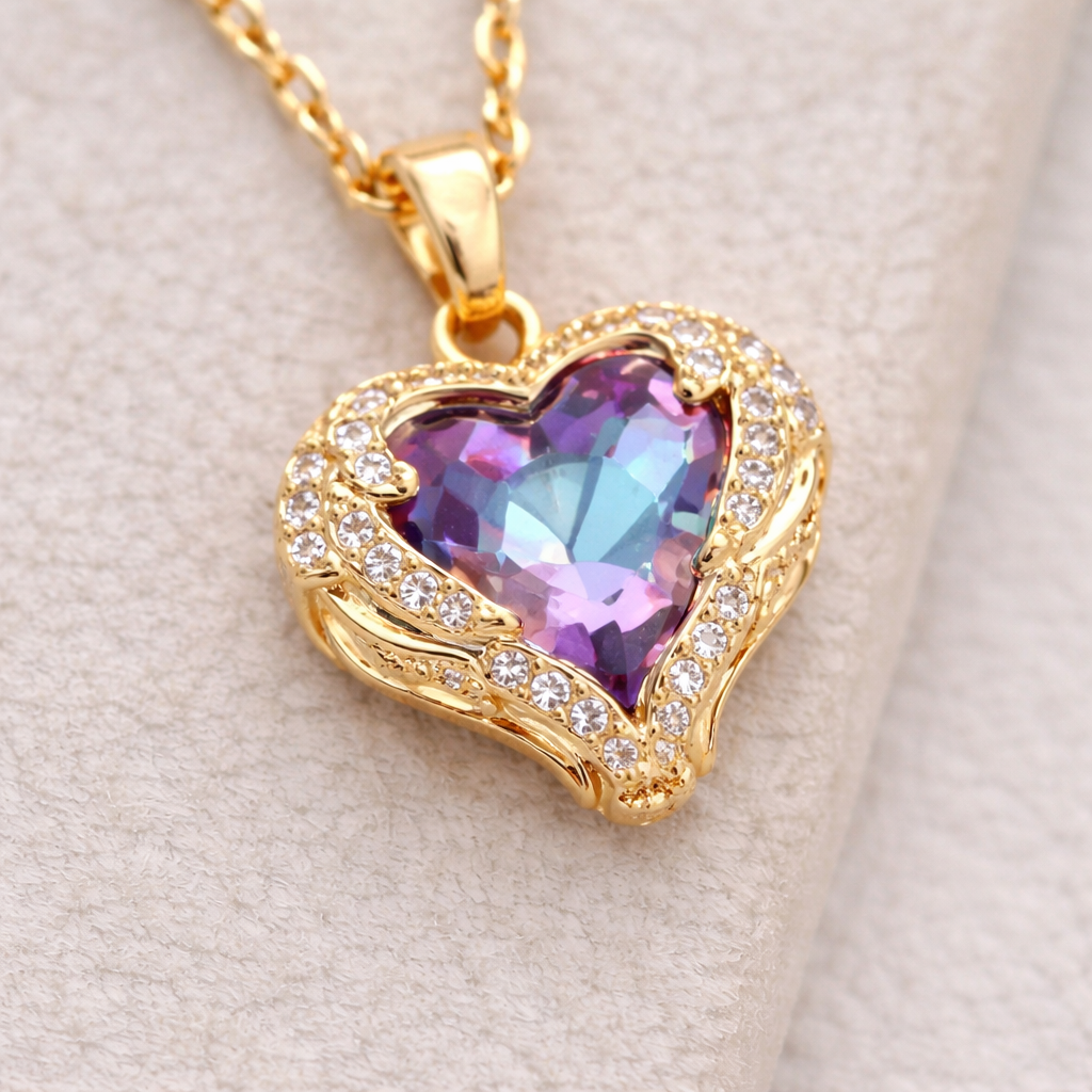 14 Ayar Altın Kaplama Okyanus Kalbi Kolye