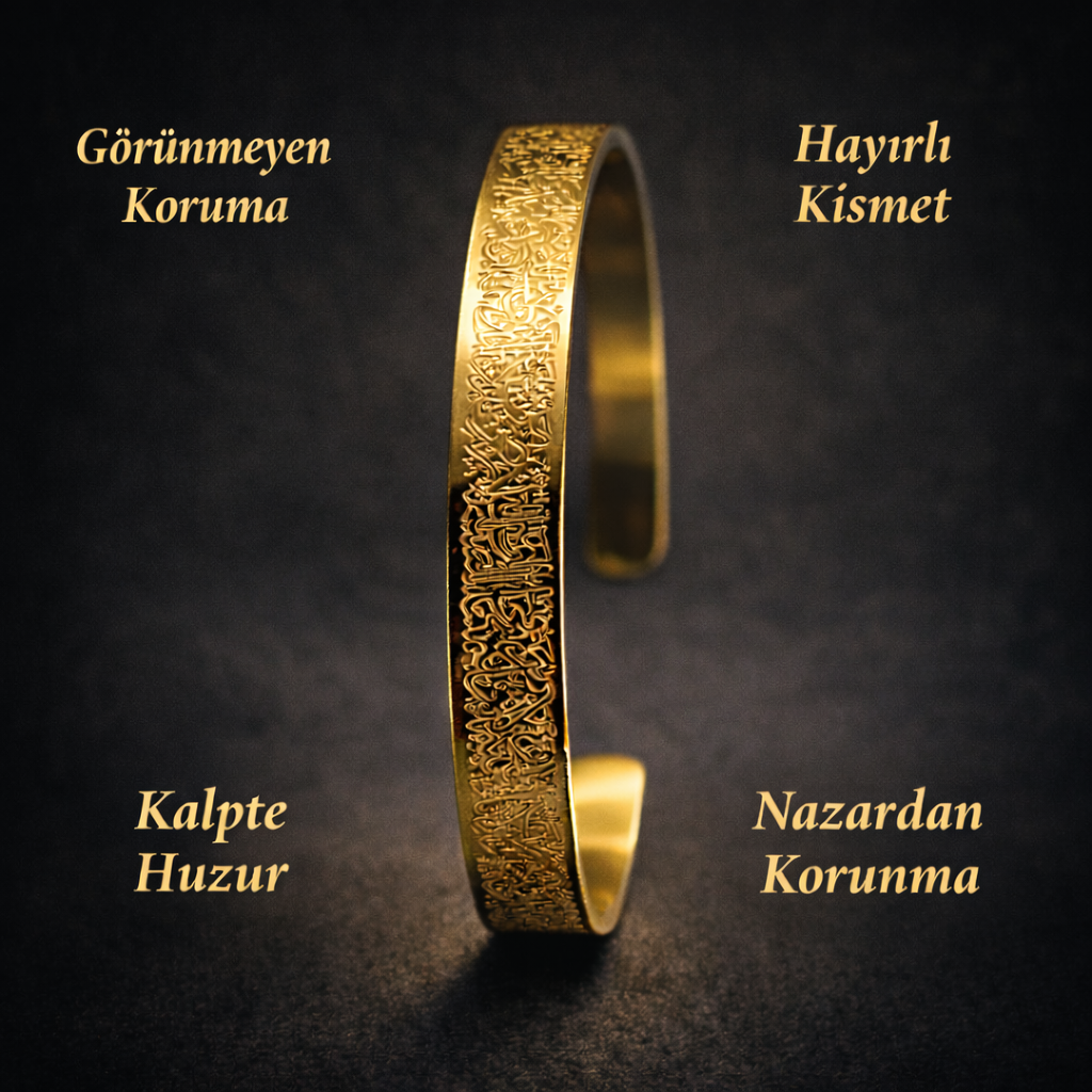 14 Ayar Altın Kaplama Ayetel Kürsi Bileklik