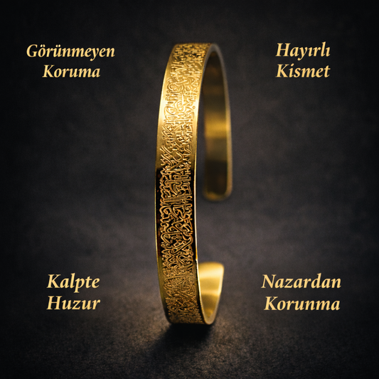 14 Ayar Altın Kaplama Ayetel Kürsi Bileklik