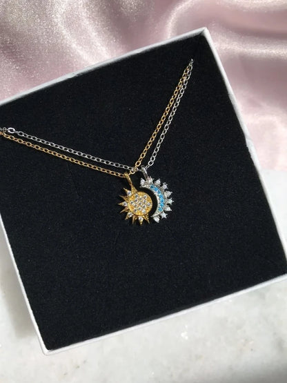 14 Ayar Altın Kaplama Ay ve Güneş Arkadaş Kolyesi