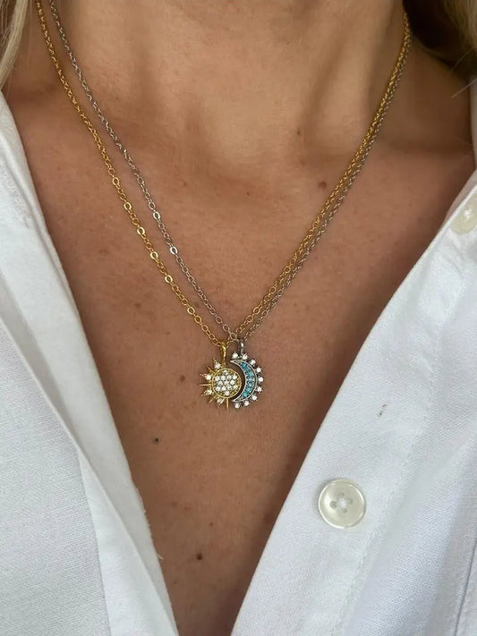14 Ayar Altın Kaplama Ay ve Güneş Arkadaş Kolyesi