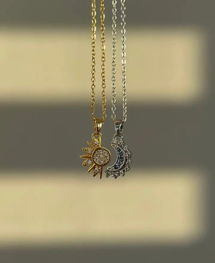 14 Ayar Altın Kaplama Ay ve Güneş Arkadaş Kolyesi