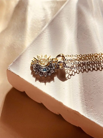 14 Ayar Altın Kaplama Ay ve Güneş Arkadaş Kolyesi