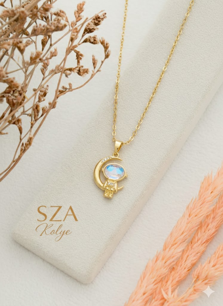 14 Ayar Altın Kaplama Astronot Kolye